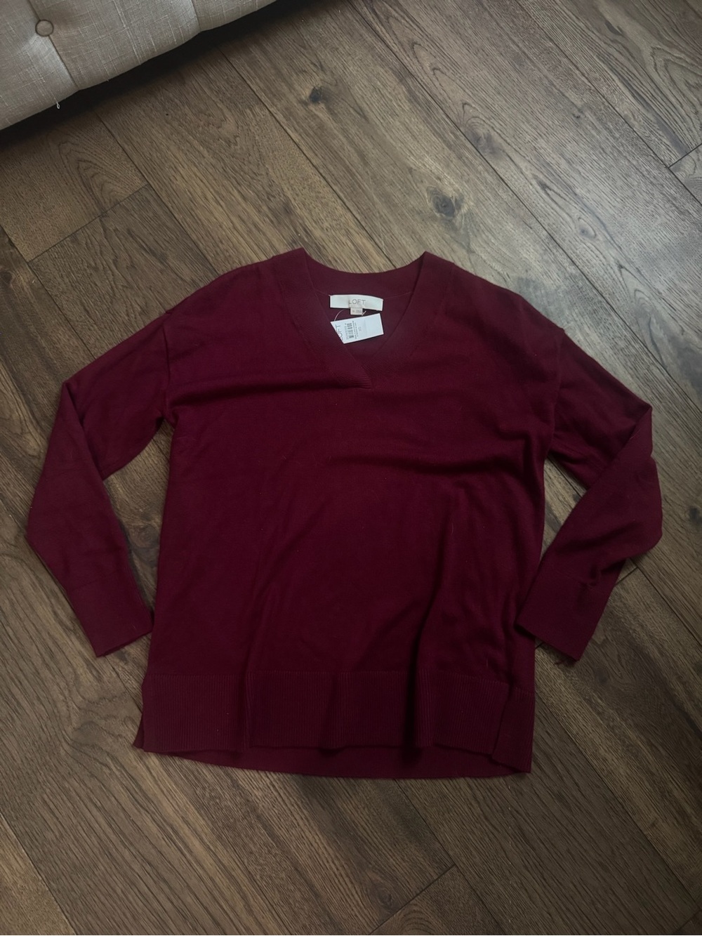 LOFT V-Neck Sweater in Burgundy